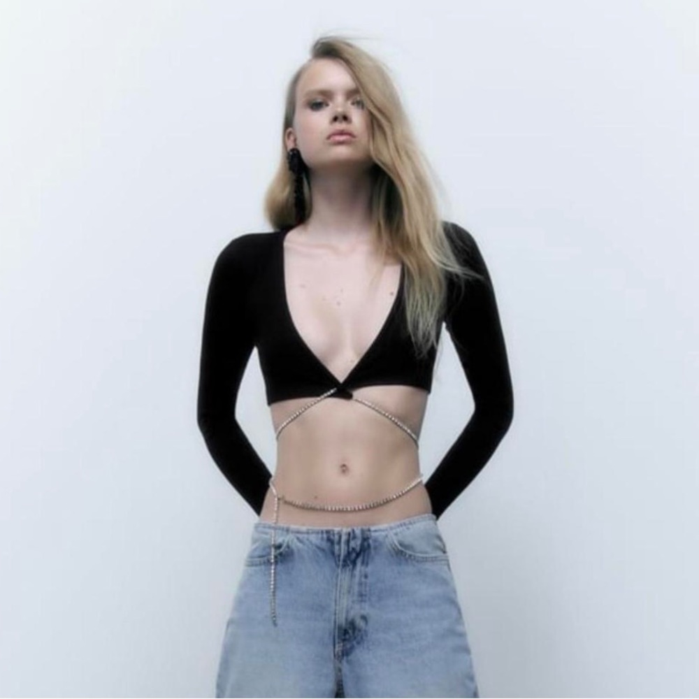 Zara Seamless Rhinestone Wrap Crop Top - M/L